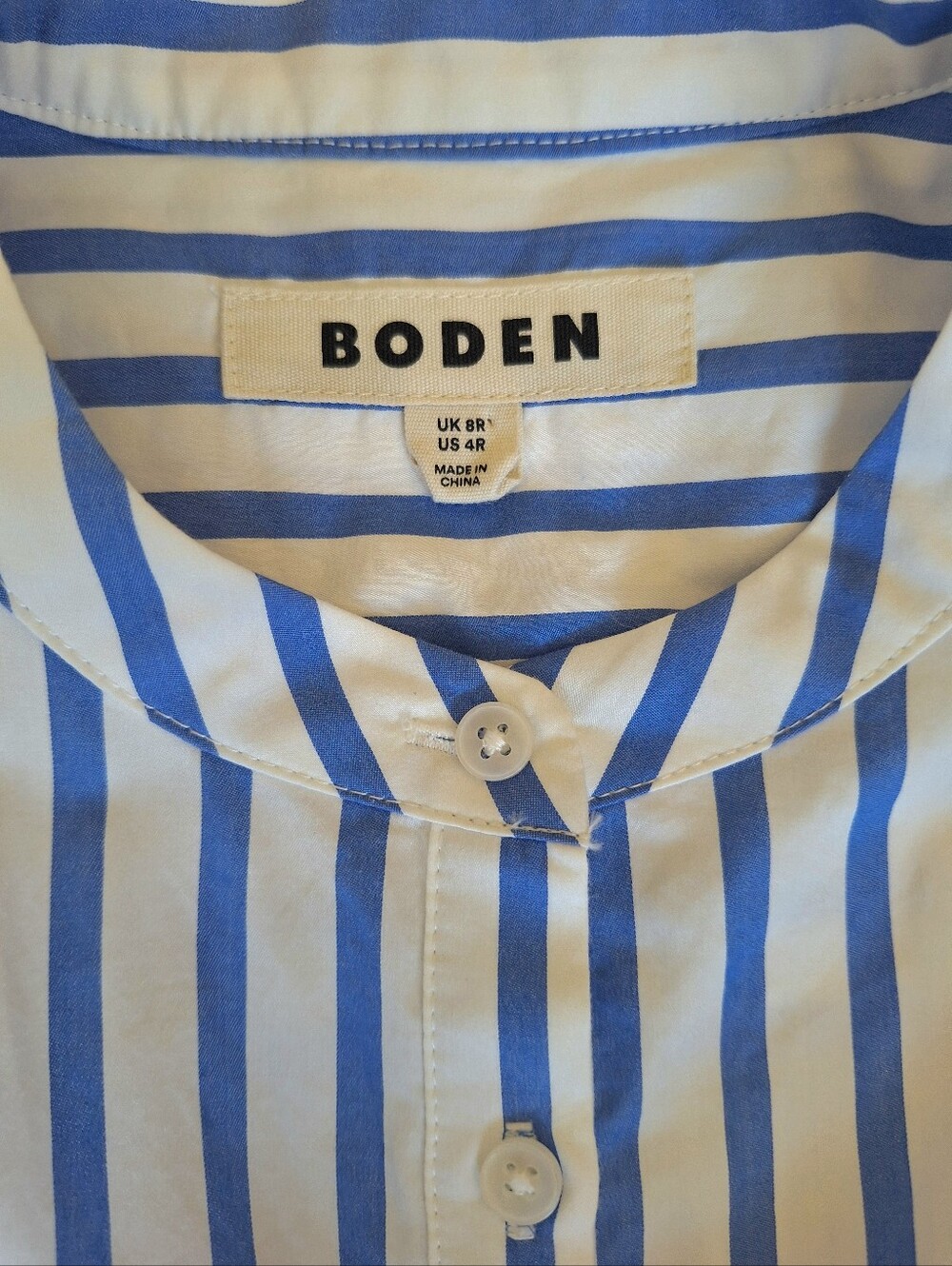 Boden Women's Blue White Striped Cotton Smocked Waist Button Front Shirt Dress 4 - Picture 8 of 13